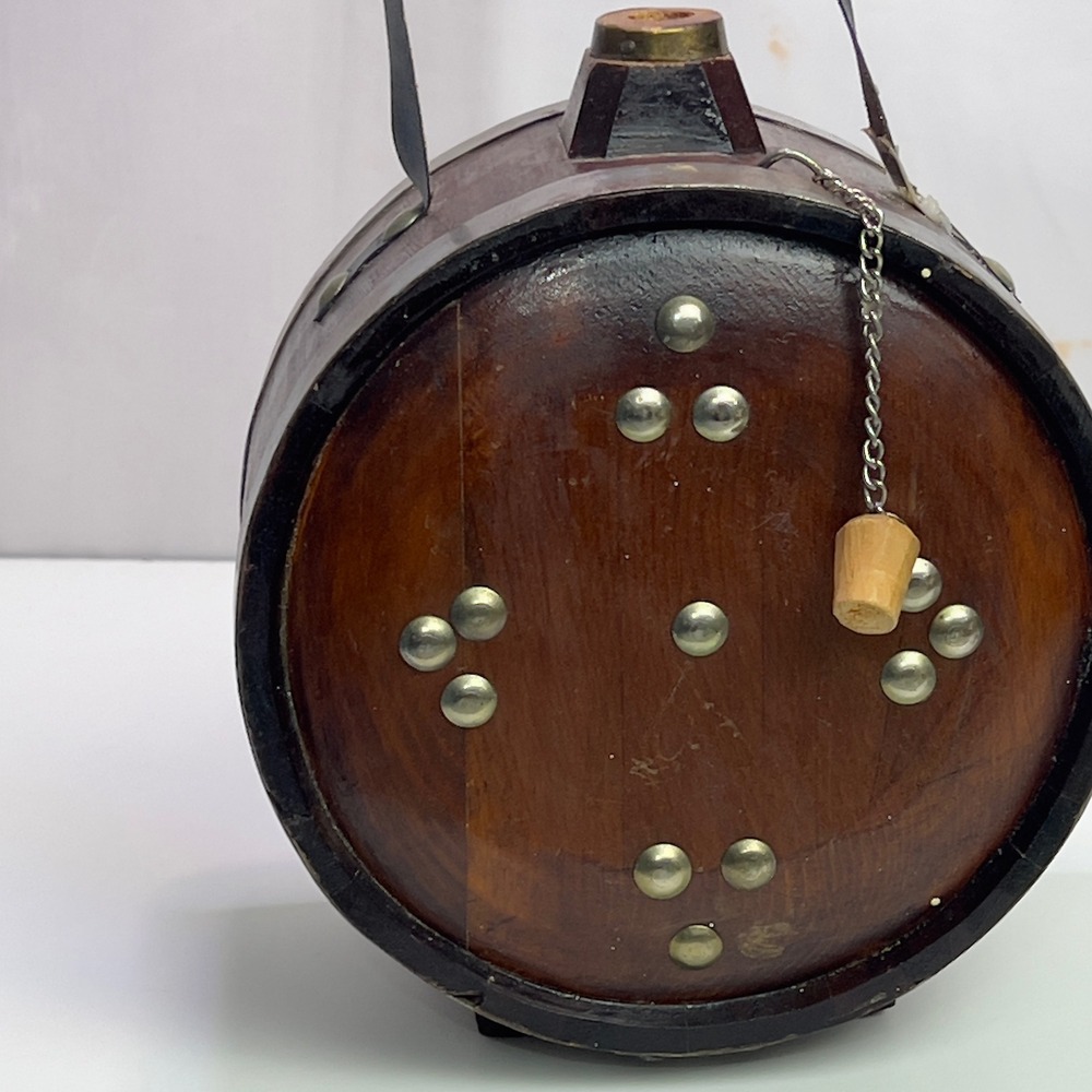 Vintage Wooden Canteen Barrel Style Rustic Decor with Leather Strap Stopper